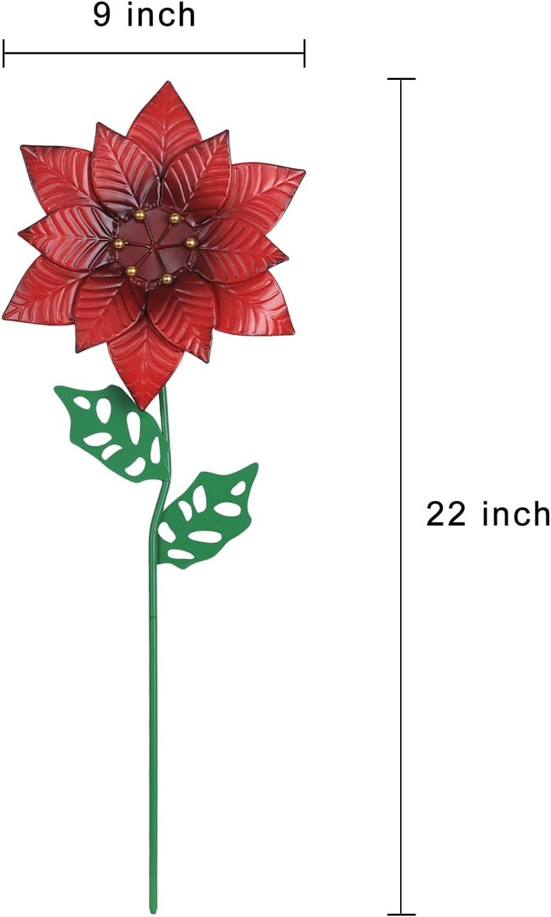YEAHOME Outdoor Christmas Decorations, Set of 2 Poinsettia Flower Decorative Garden Stakes for Christmas Decor, Metal Red Flowers Xmas Decorations for Outside Garden Yard Lawn Porch - Image 3